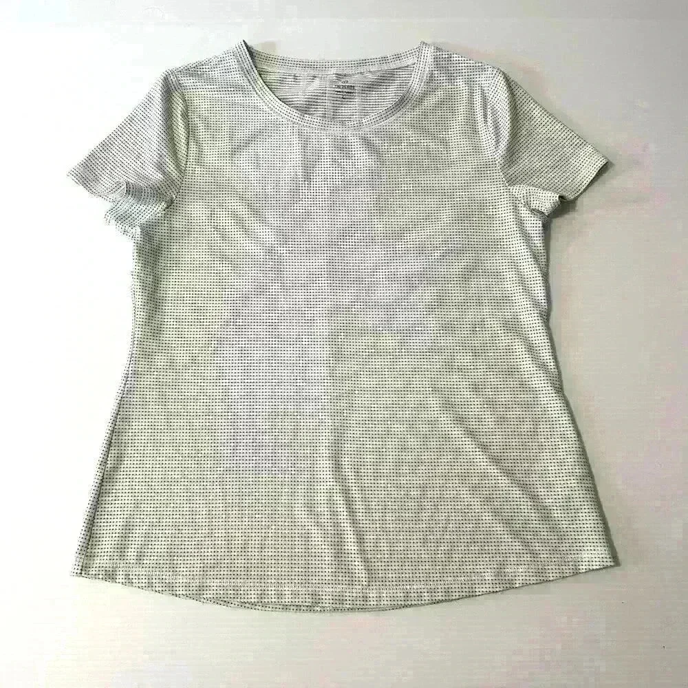 Talbots Womens Activewear Lg White w/Black Polka Squares Short Sleeve T-Shirt - Picture 3 of 13